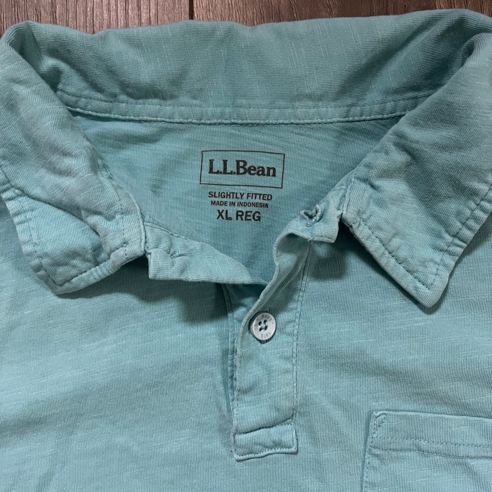 LL Bean slightly fitted mens xl regular teal short sleeve polo one pocket - Picture 3 of 3